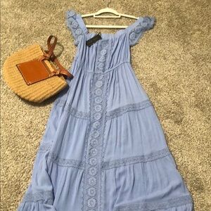 Elegant Blue Lace Trim Dress